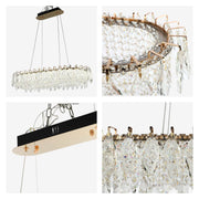 Candelabro de cristal dorado - Diseño circular u ovalado, LED SMD regulable con 3CCT, suspensión ajustable