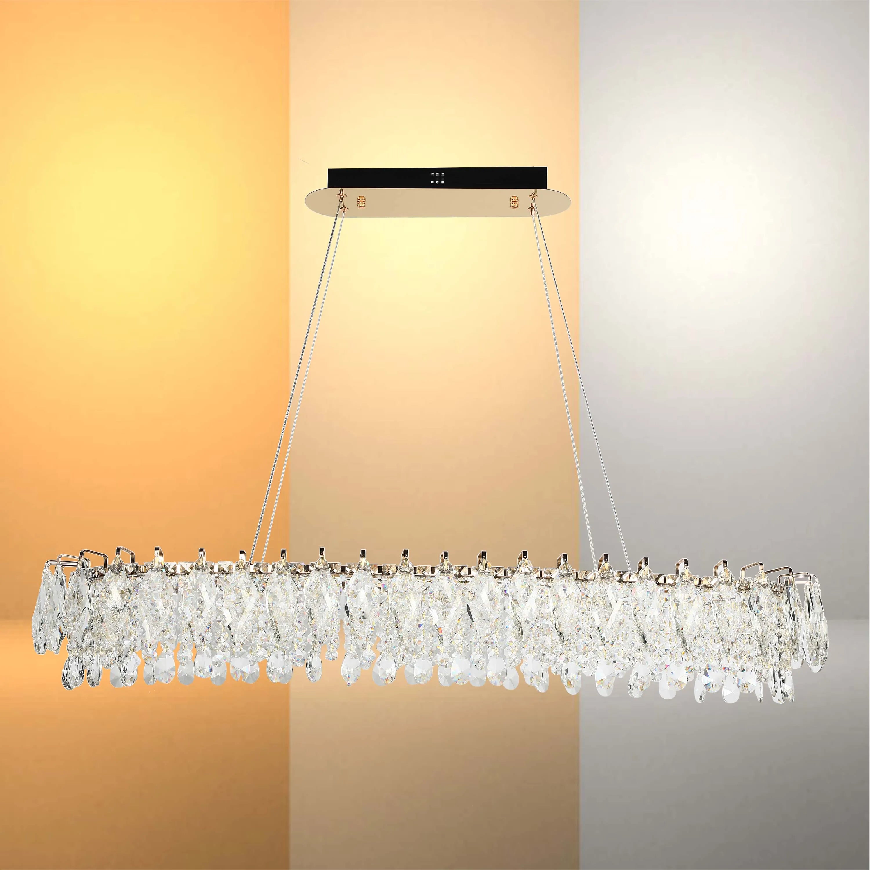 Candelabro de cristal dorado - Diseño circular u ovalado, LED SMD regulable con 3CCT, suspensión ajustable