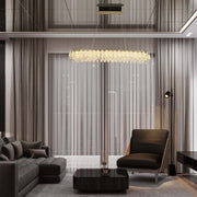 Candelabro de cristal dorado - Diseño circular u ovalado, LED SMD regulable con 3CCT, suspensión ajustable