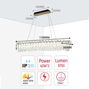 Candelabro de cristal dorado - Diseño circular u ovalado, LED SMD regulable con 3CCT, suspensión ajustable