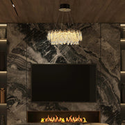 Candelabro de cristal dorado - Diseño circular u ovalado, LED SMD regulable con 3CCT, suspensión ajustable