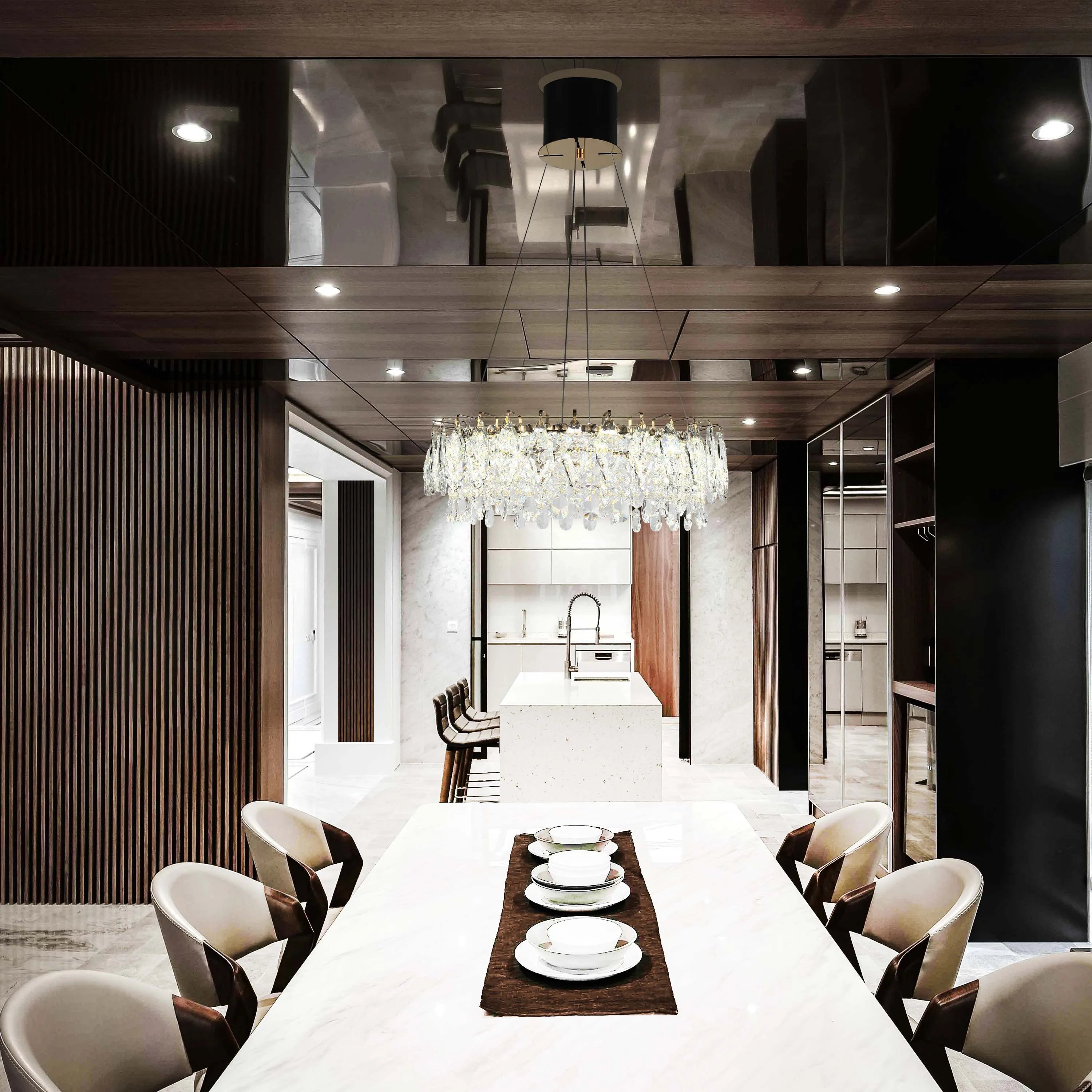 Candelabro de cristal dorado - Diseño circular u ovalado, LED SMD regulable con 3CCT, suspensión ajustable