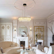 Candelabro de cristal dorado - Diseño circular u ovalado, LED SMD regulable con 3CCT, suspensión ajustable