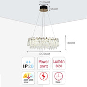Candelabro de cristal dorado - Diseño circular u ovalado, LED SMD regulable con 3CCT, suspensión ajustable