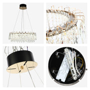 Candelabro de cristal dorado - Diseño circular u ovalado, LED SMD regulable con 3CCT, suspensión ajustable