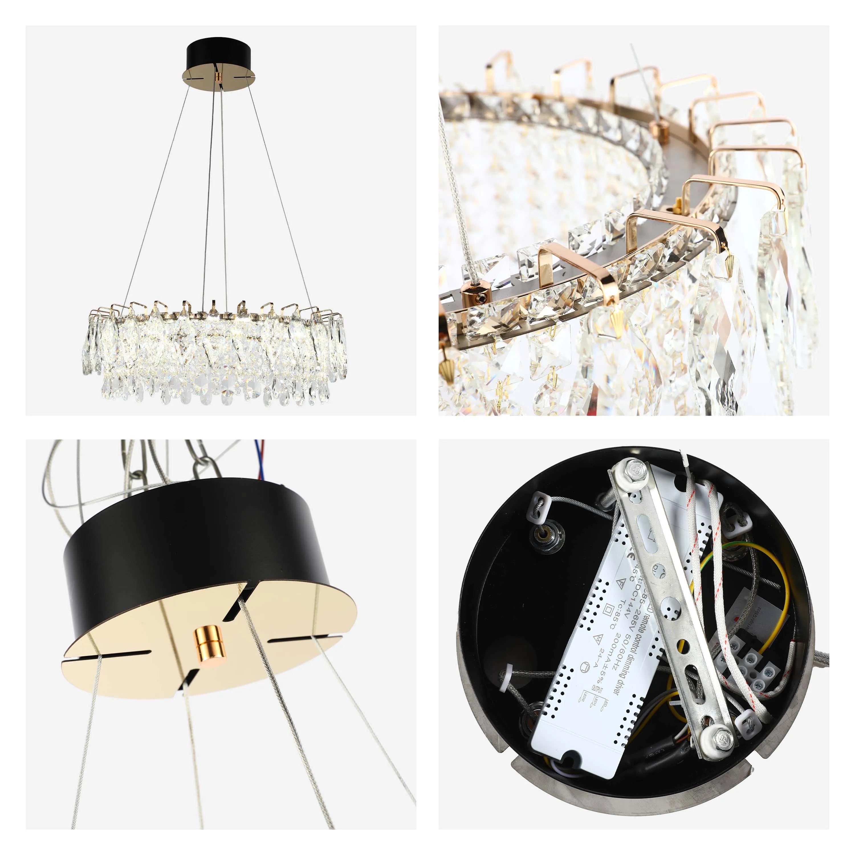 Candelabro de cristal dorado - Diseño circular u ovalado, LED SMD regulable con 3CCT, suspensión ajustable