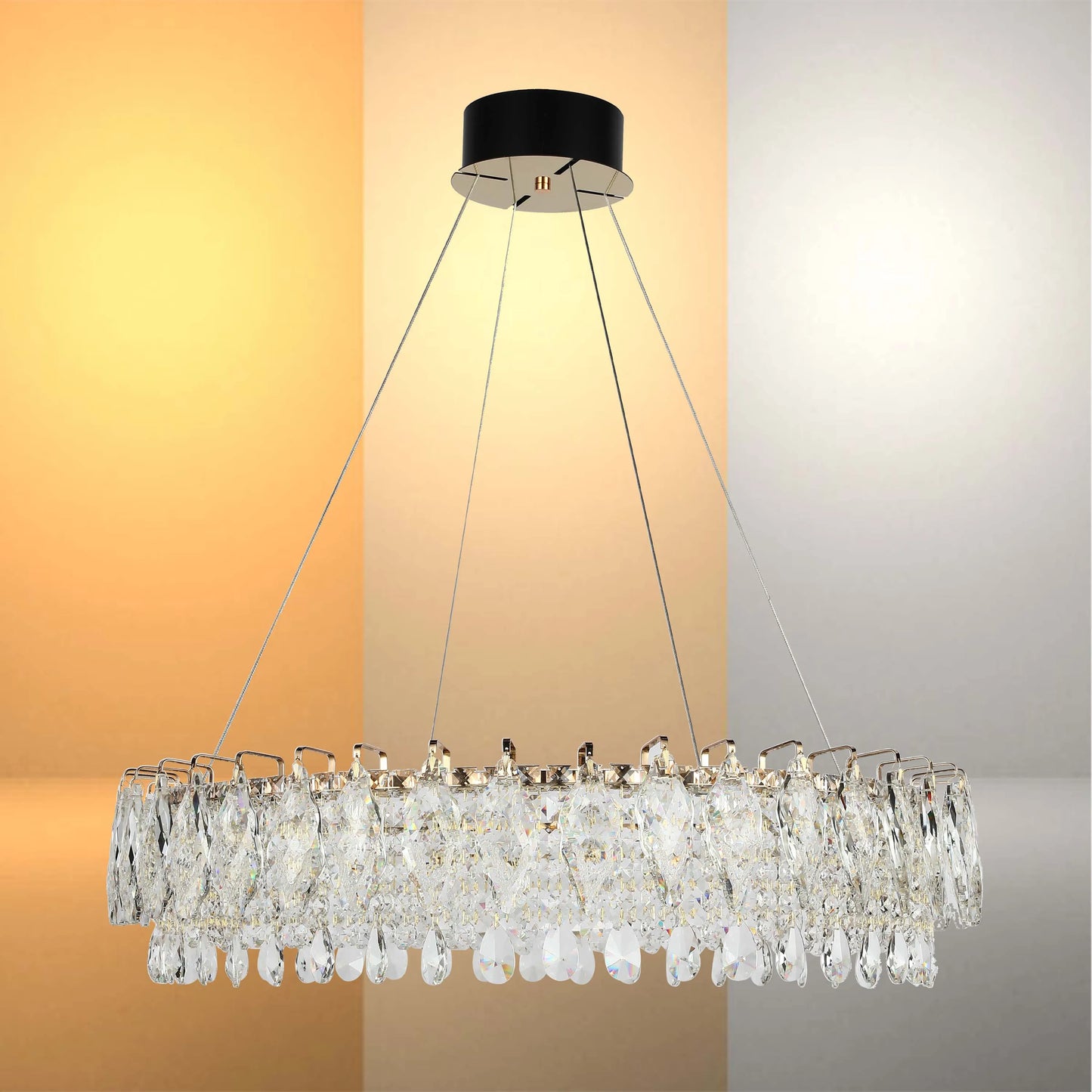 Candelabro de cristal dorado - Diseño circular u ovalado, LED SMD regulable con 3CCT, suspensión ajustable