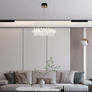 Candelabro de cristal dorado - Diseño circular u ovalado, LED SMD regulable con 3CCT, suspensión ajustable