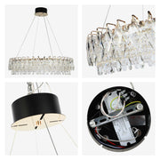 Candelabro de cristal dorado - Diseño circular u ovalado, LED SMD regulable con 3CCT, suspensión ajustable