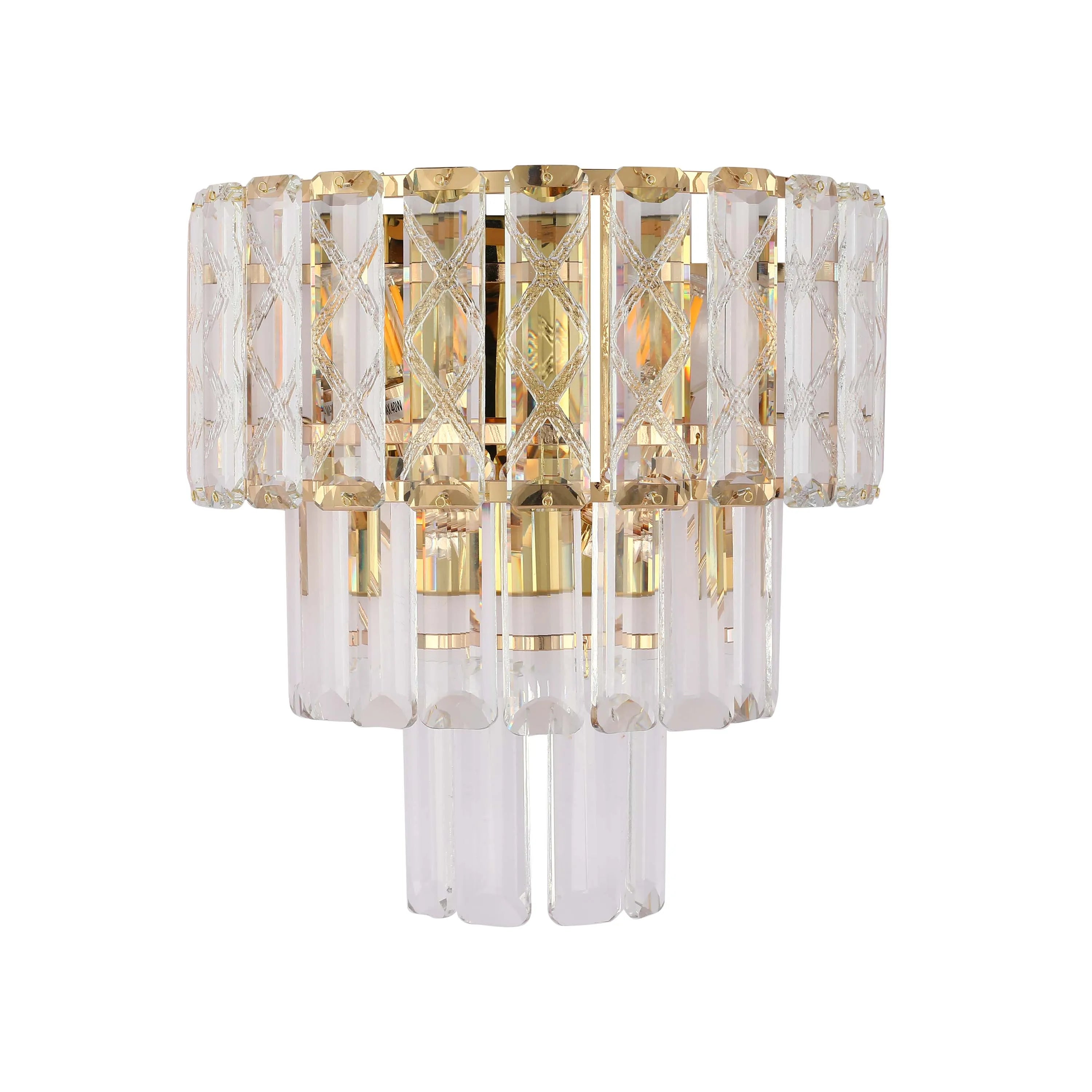 Lámpara de pared dorada con cristal y vidrio rectangular
