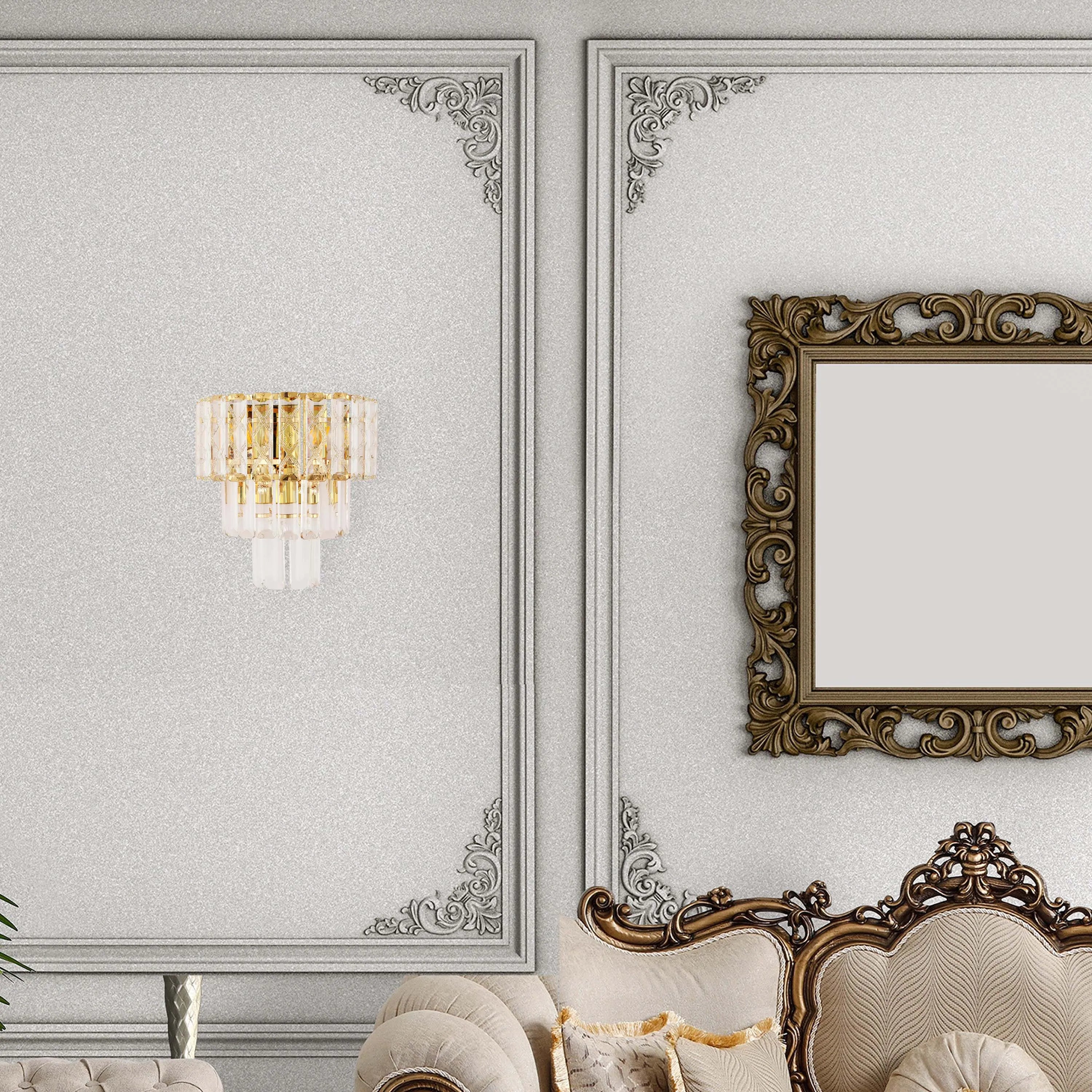 Lámpara de pared dorada con cristal y vidrio rectangular