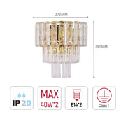 Lámpara de pared dorada con cristal y vidrio rectangular