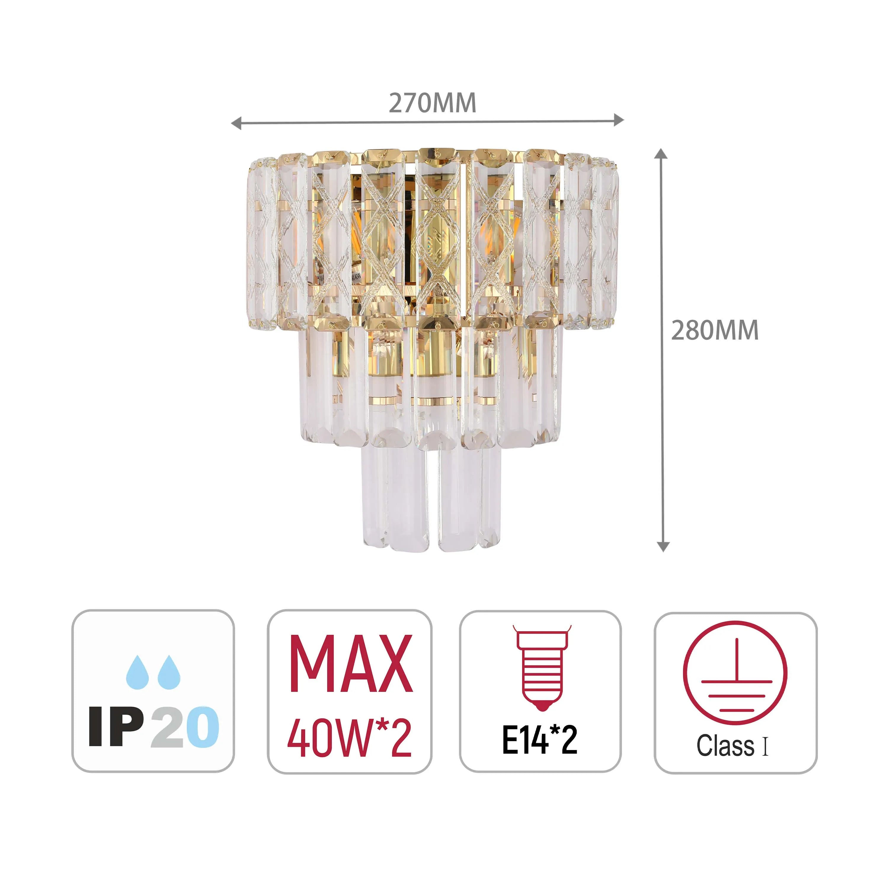 Lámpara de pared dorada con cristal y vidrio rectangular