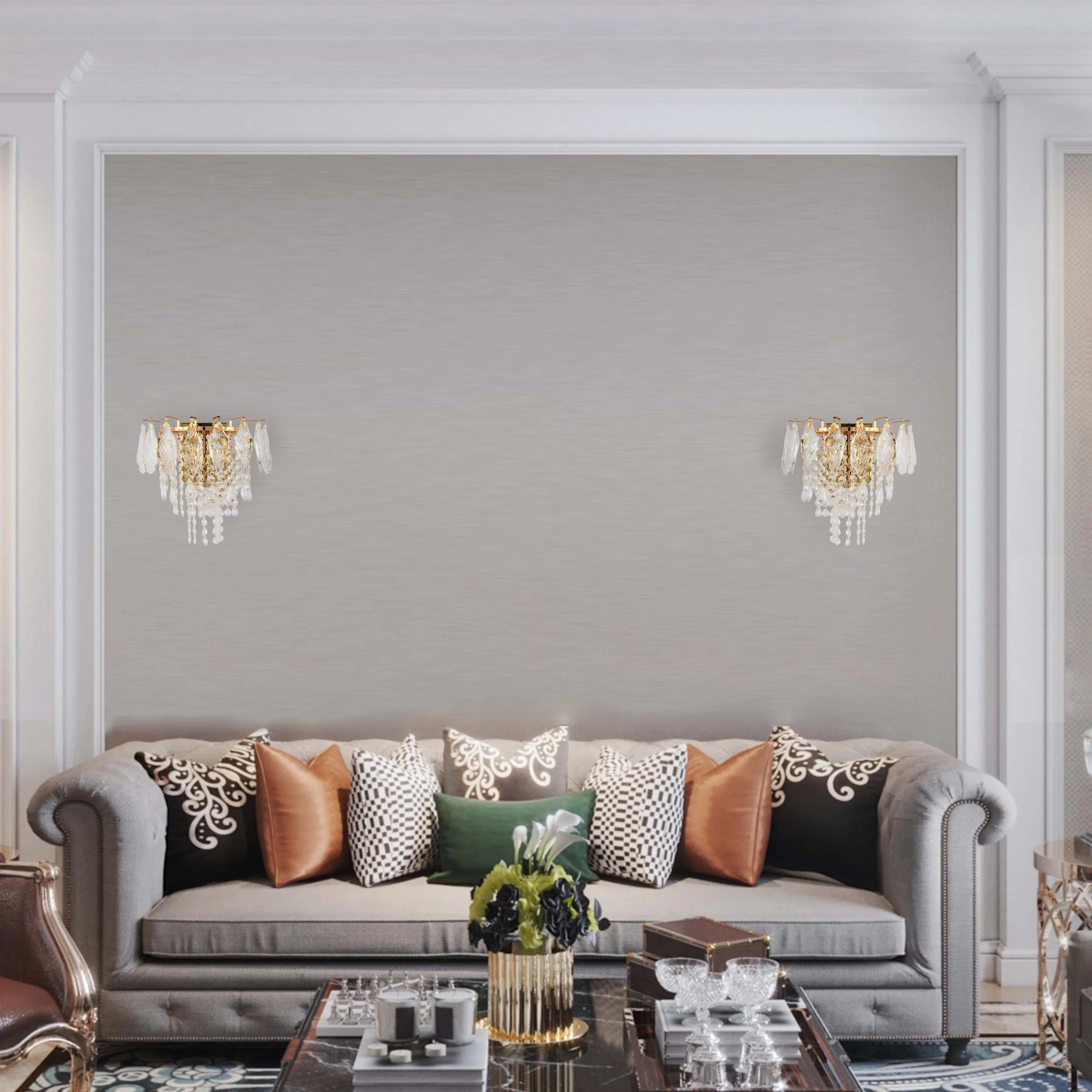 Lámpara de pared dorada con cristal y vidrio rectangular