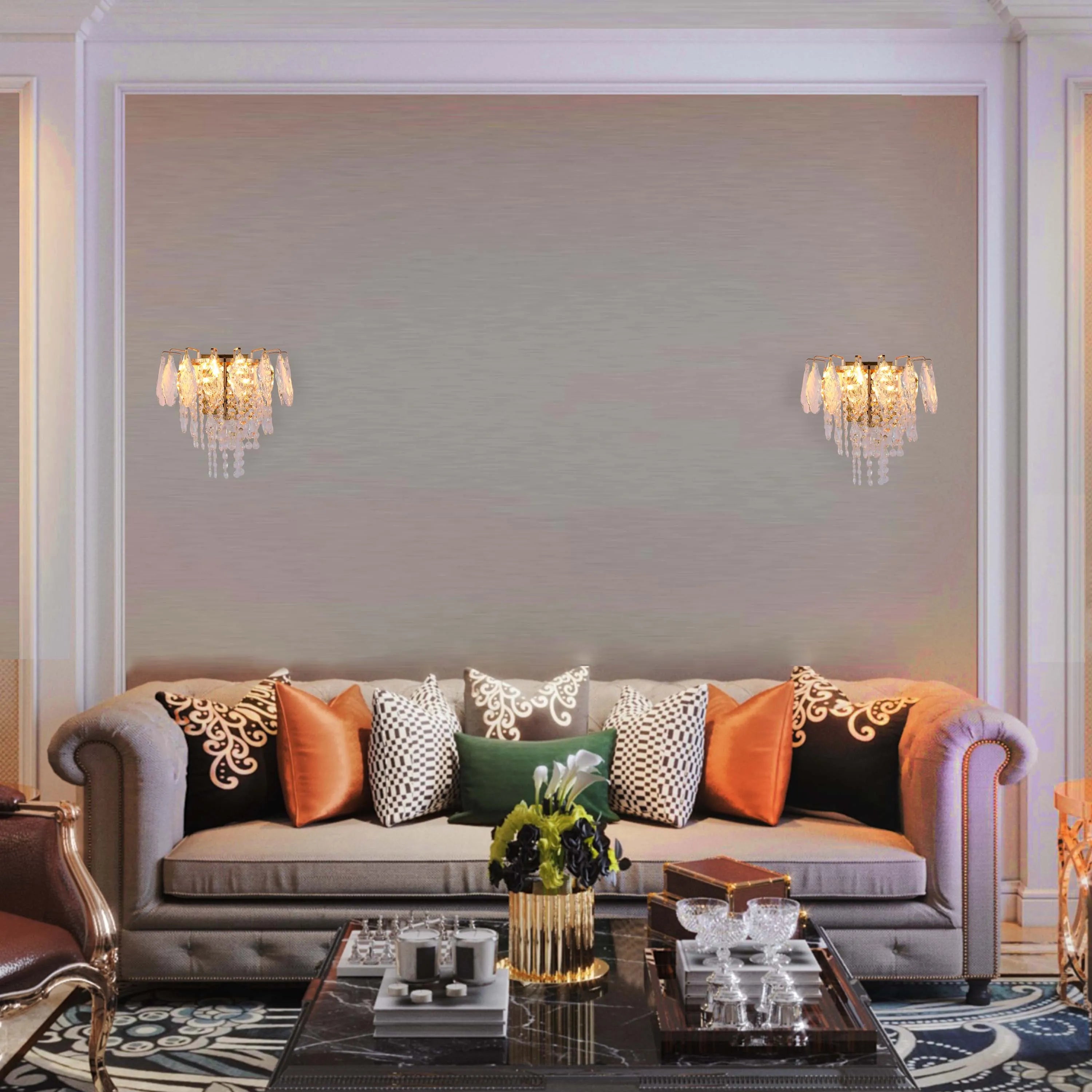 Lámpara de pared dorada con cristal y vidrio rectangular