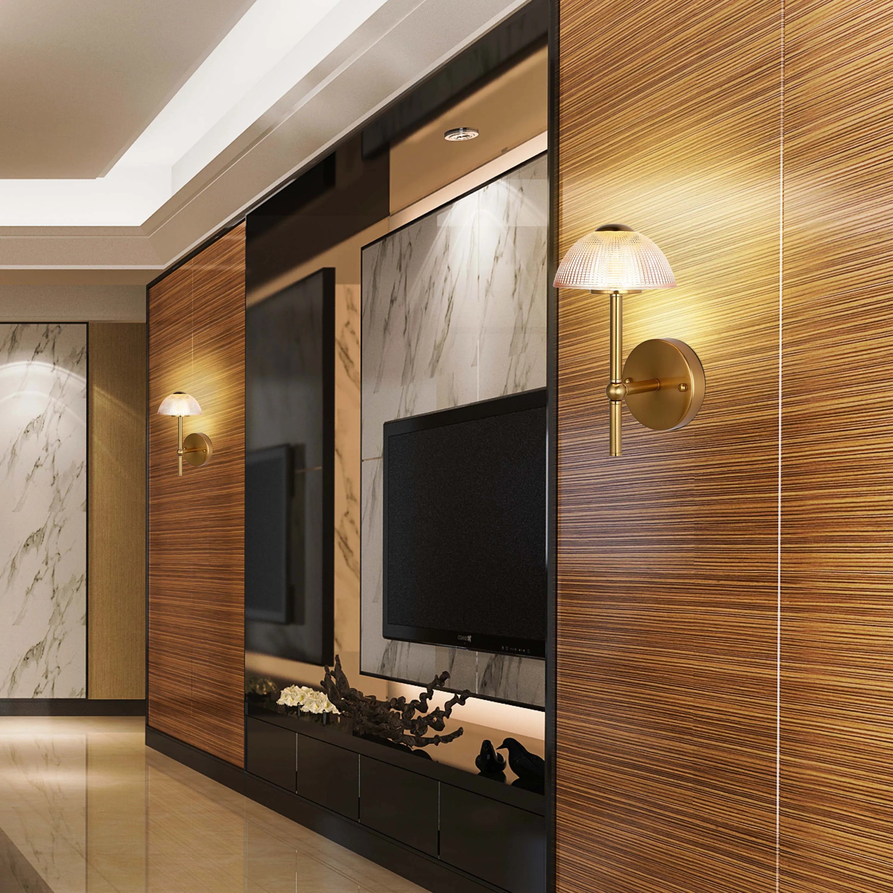 Lámpara de pared de cristal en forma de hongo – LED integrado de 5W, con interruptor para 3 temperaturas de color (3CCT)