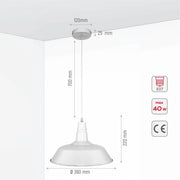 Size and specs of White Metal Step Pendant Ceiling Light with E27 | TEKLED 150-15038