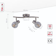 Product dimensions of silver nest matte nickel body semi flush ceiling light s shape 2xe14