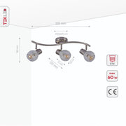 Product dimensions of silver nest matte nickel body semi flush ceiling light s shape 3xe14