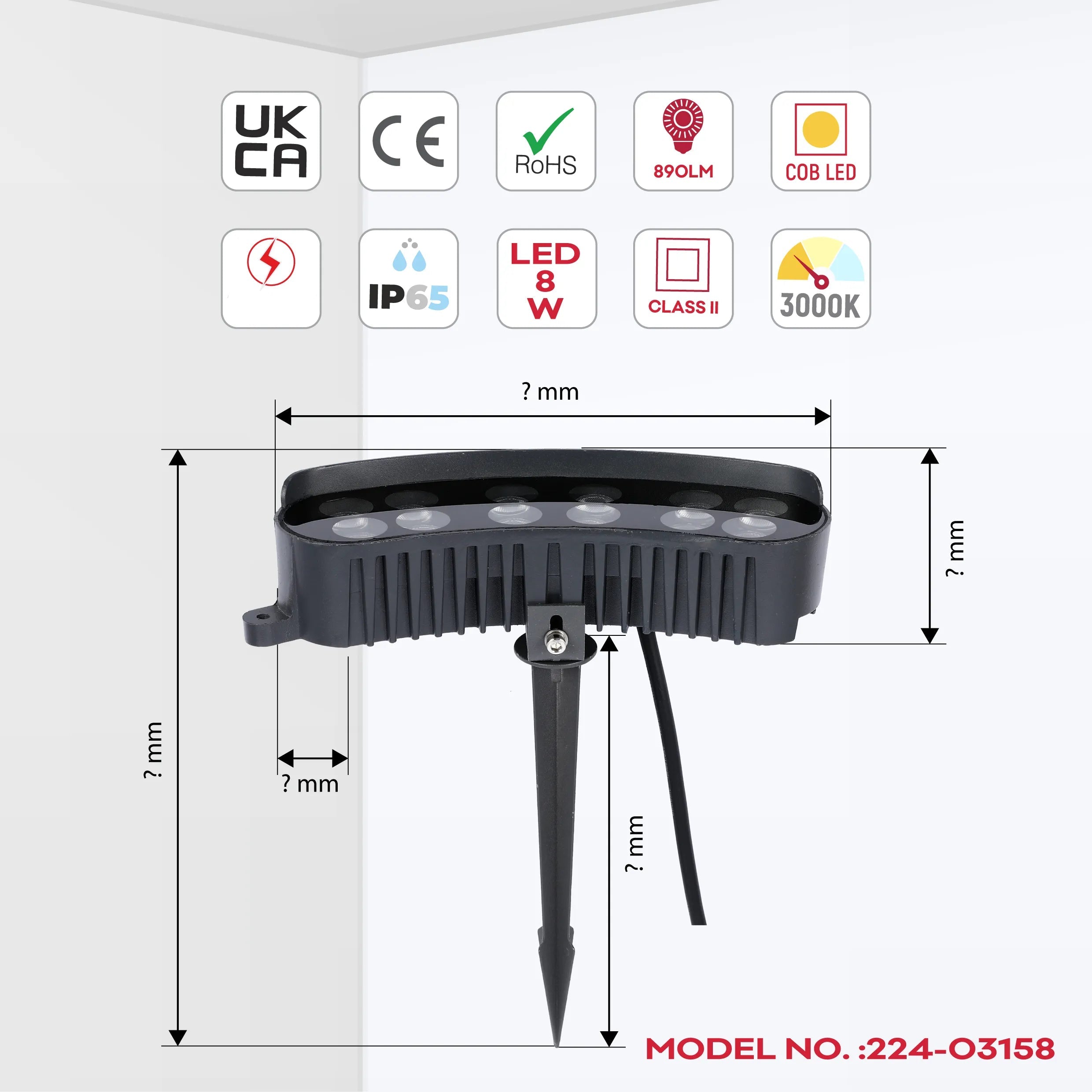 Proyector LED rectangular curvo gris con estaca para tierra