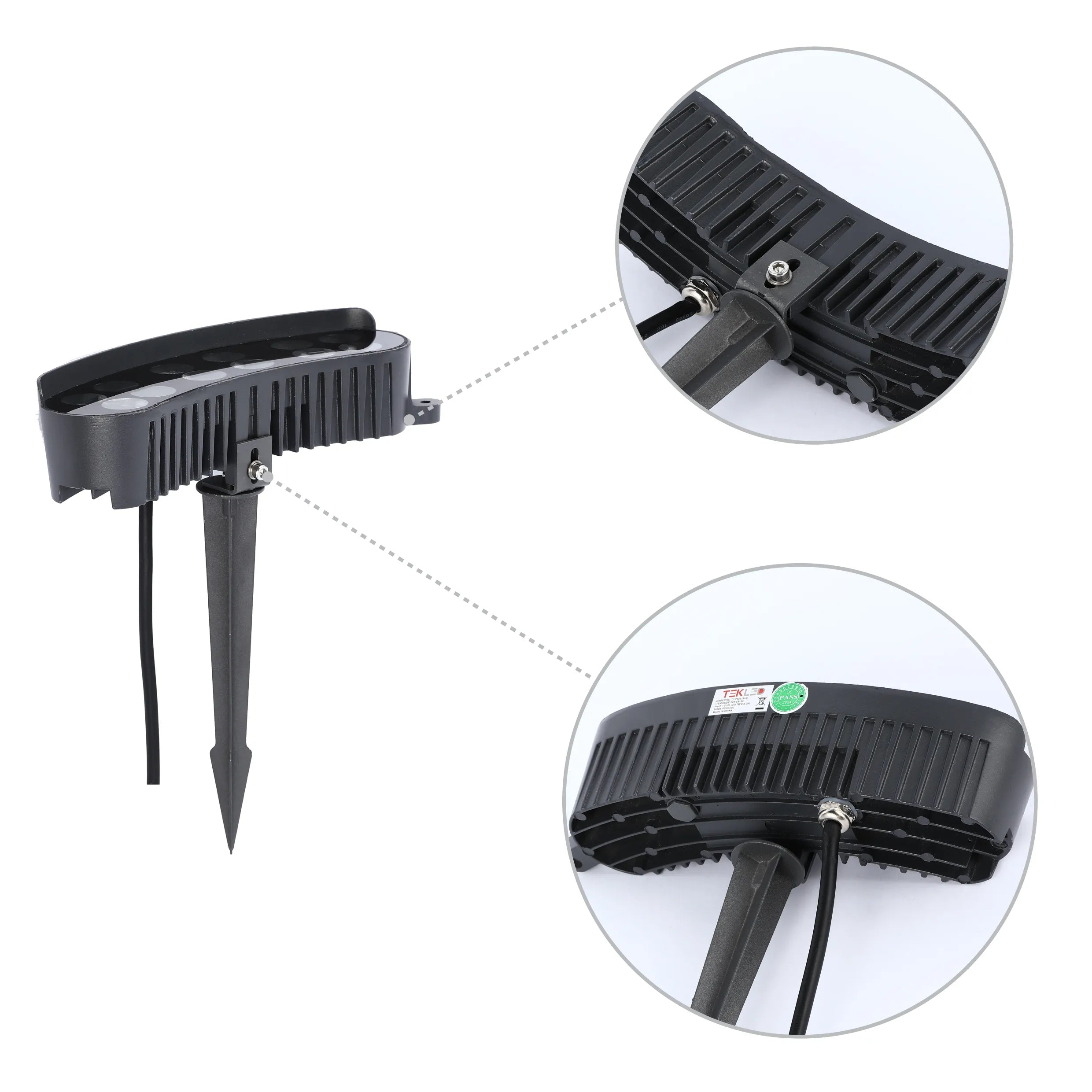 Proyector LED rectangular curvo gris con estaca para tierra
