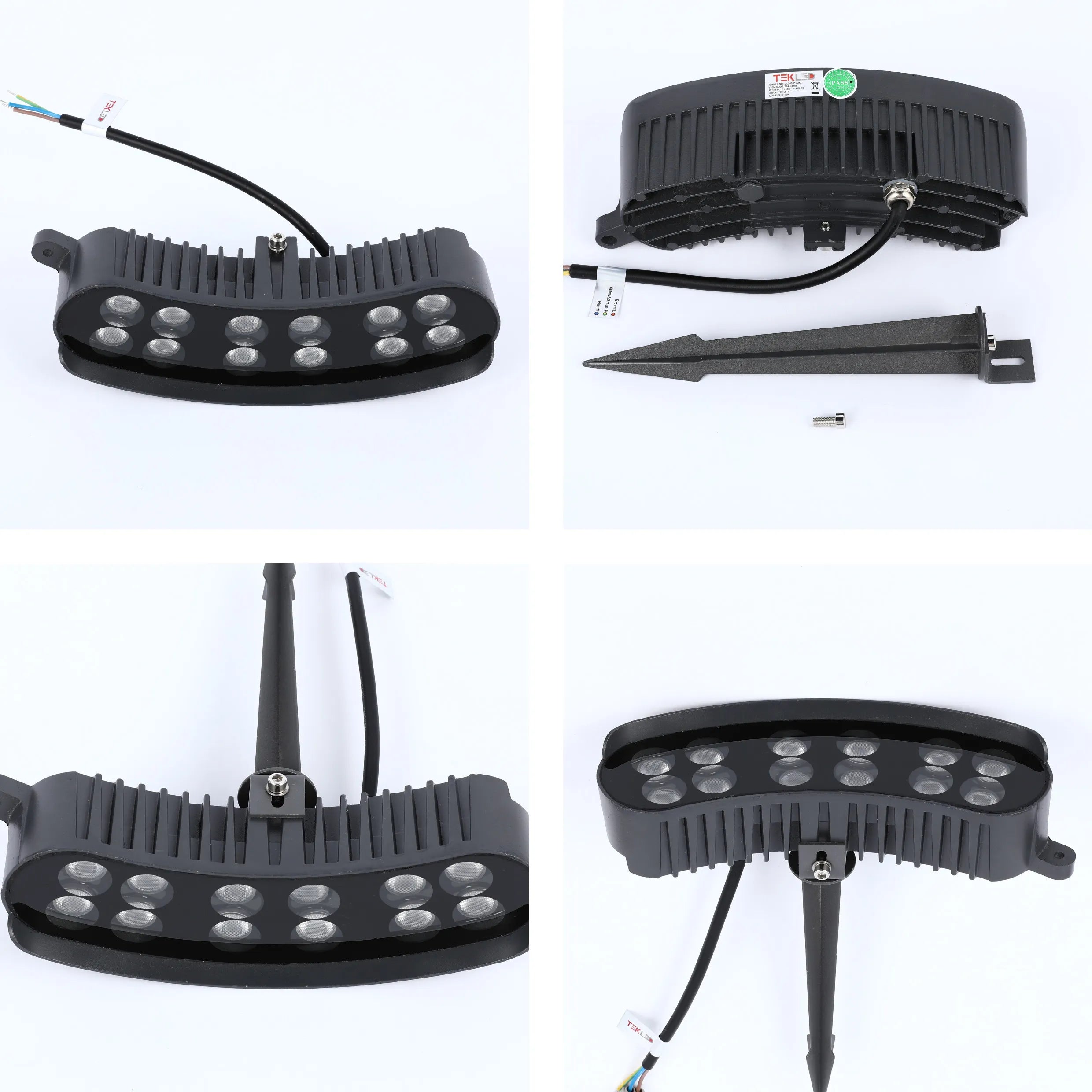 Proyector LED rectangular curvo gris con estaca para tierra