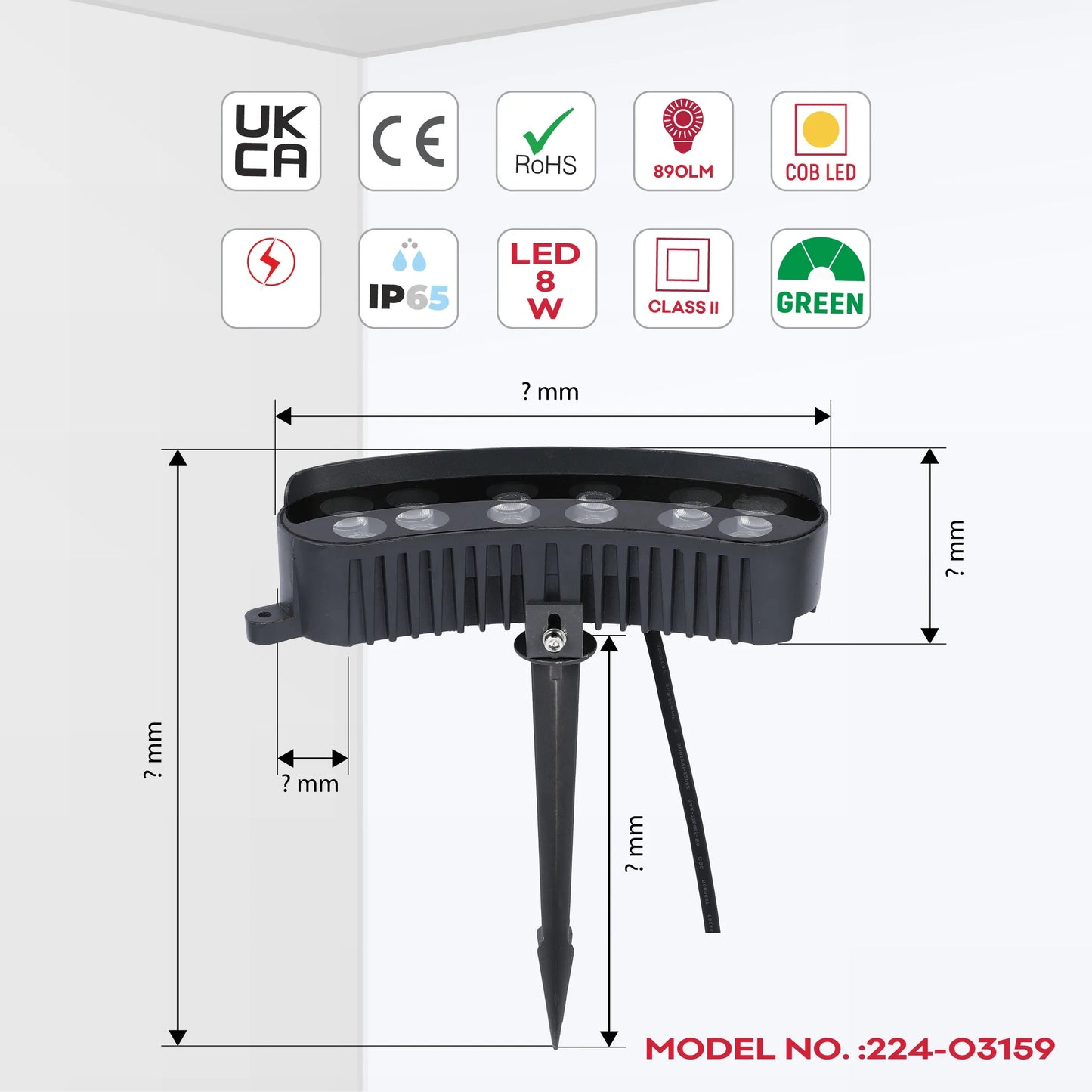 Proyector LED rectangular curvo gris con estaca para tierra