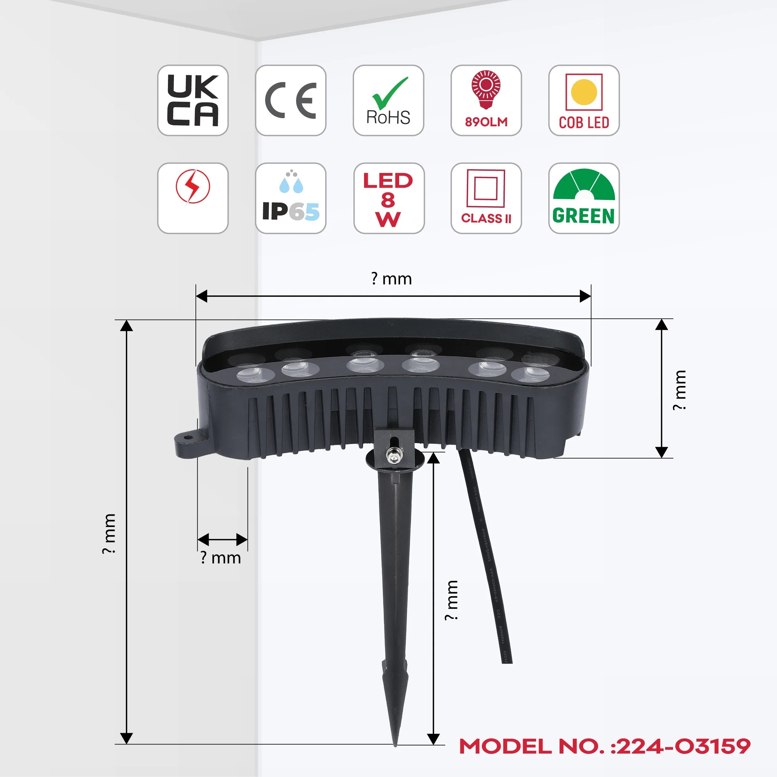 Proyector LED rectangular curvo gris con estaca para tierra