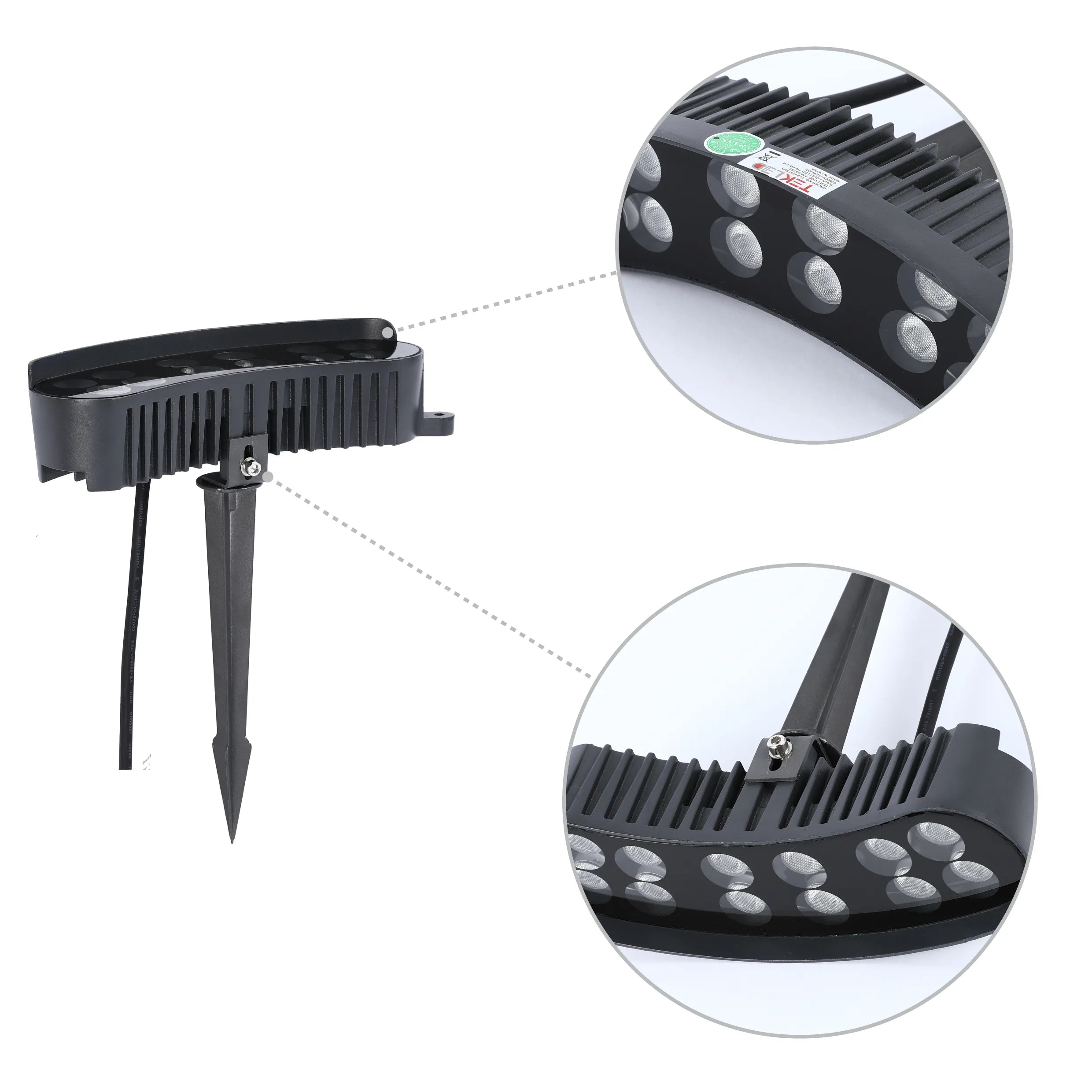 Proyector LED rectangular curvo gris con estaca para tierra
