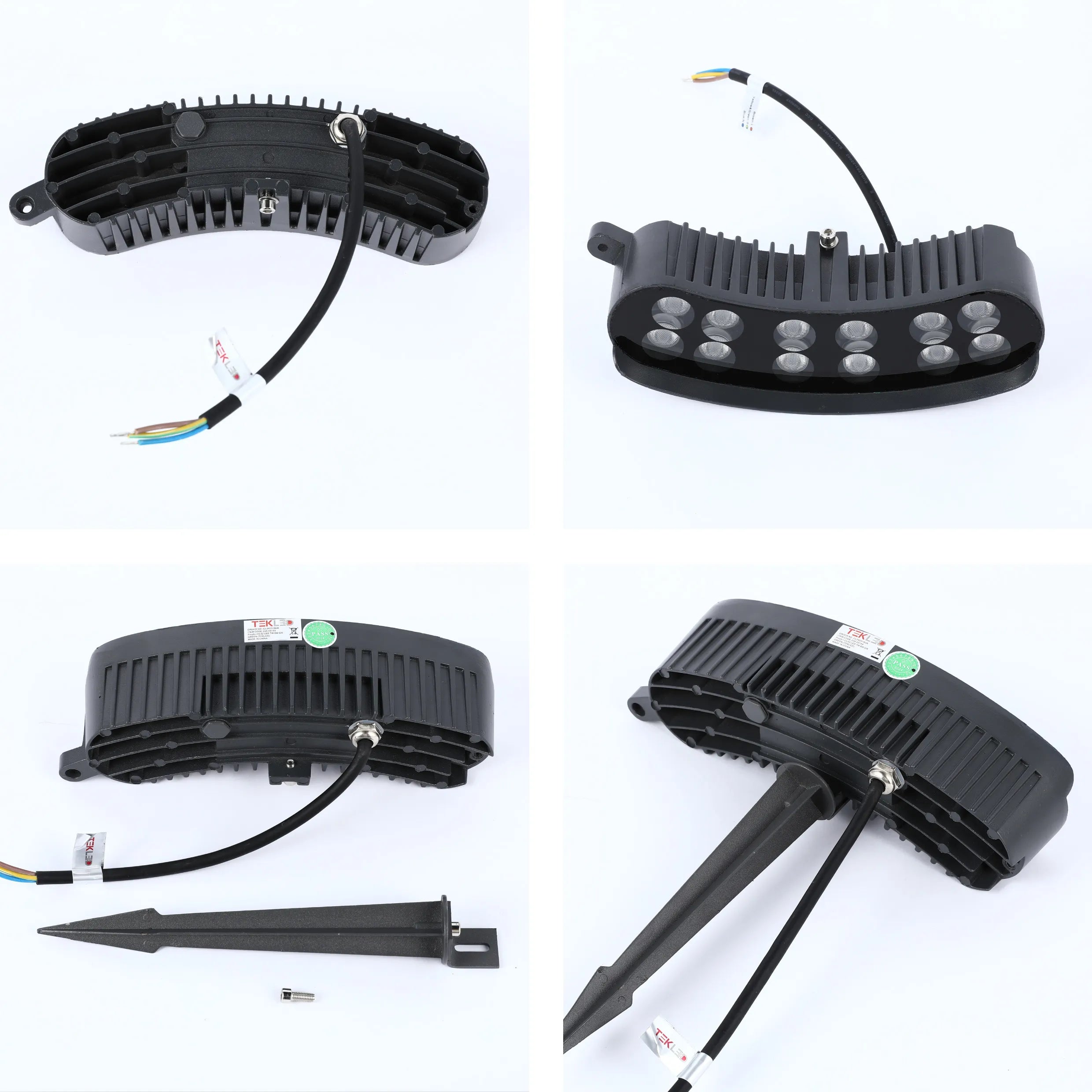 Proyector LED rectangular curvo gris con estaca para tierra