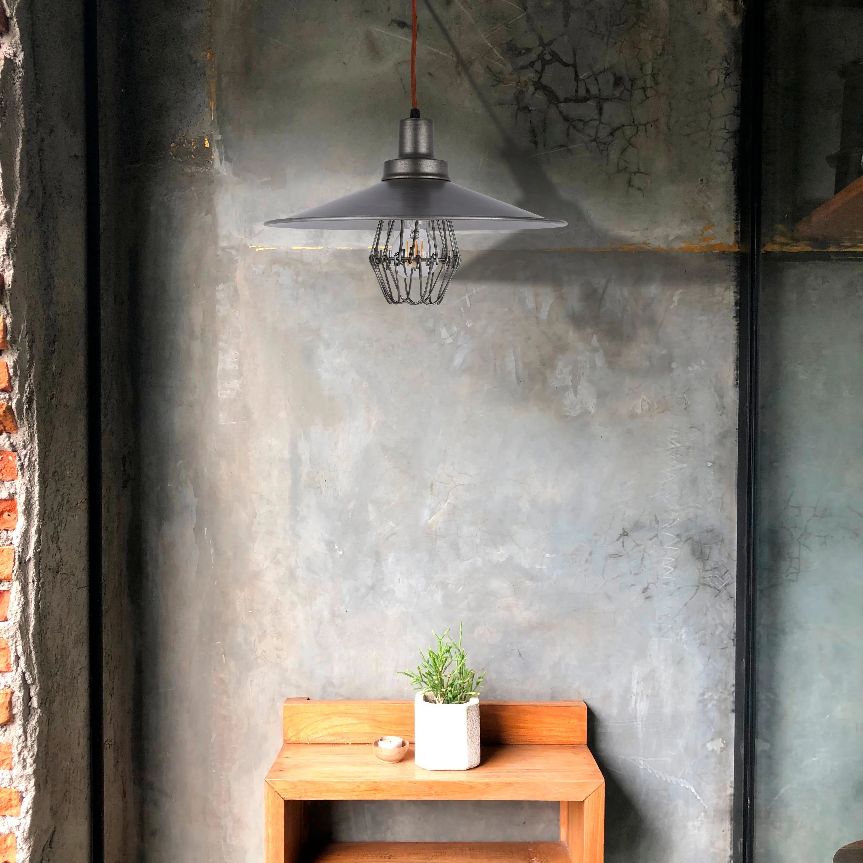 Lámpara Colgante Estilo Vintage Industrial con Jaula Metálica Gris E27