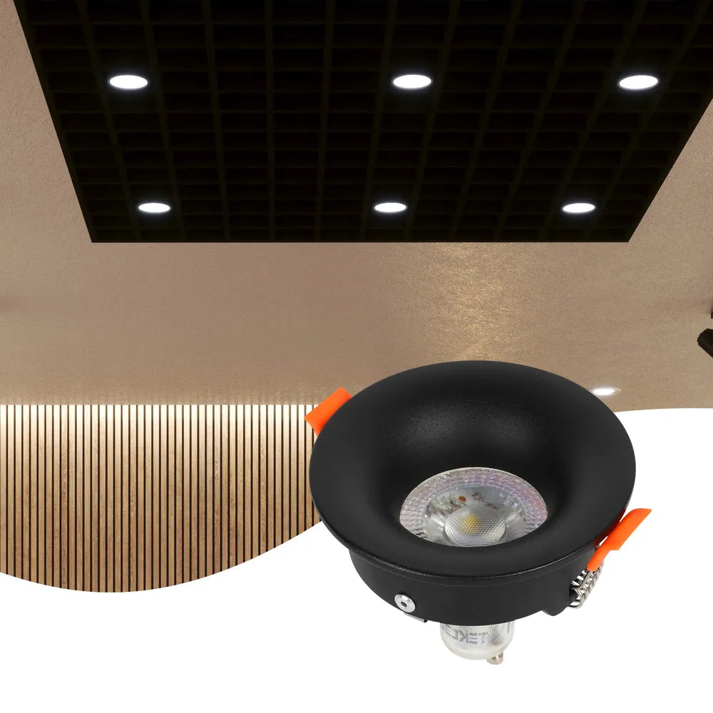 Estilizado artefacto downlight GU10 realza la decoración moderna de la cocina con iluminación de bajo deslumbramiento, perfecto para acentuar interiores elegantes.143-03992