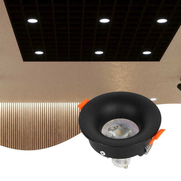 Estilizado artefacto downlight GU10 realza la decoración moderna de la cocina con iluminación de bajo deslumbramiento, perfecto para acentuar interiores elegantes.143-03992