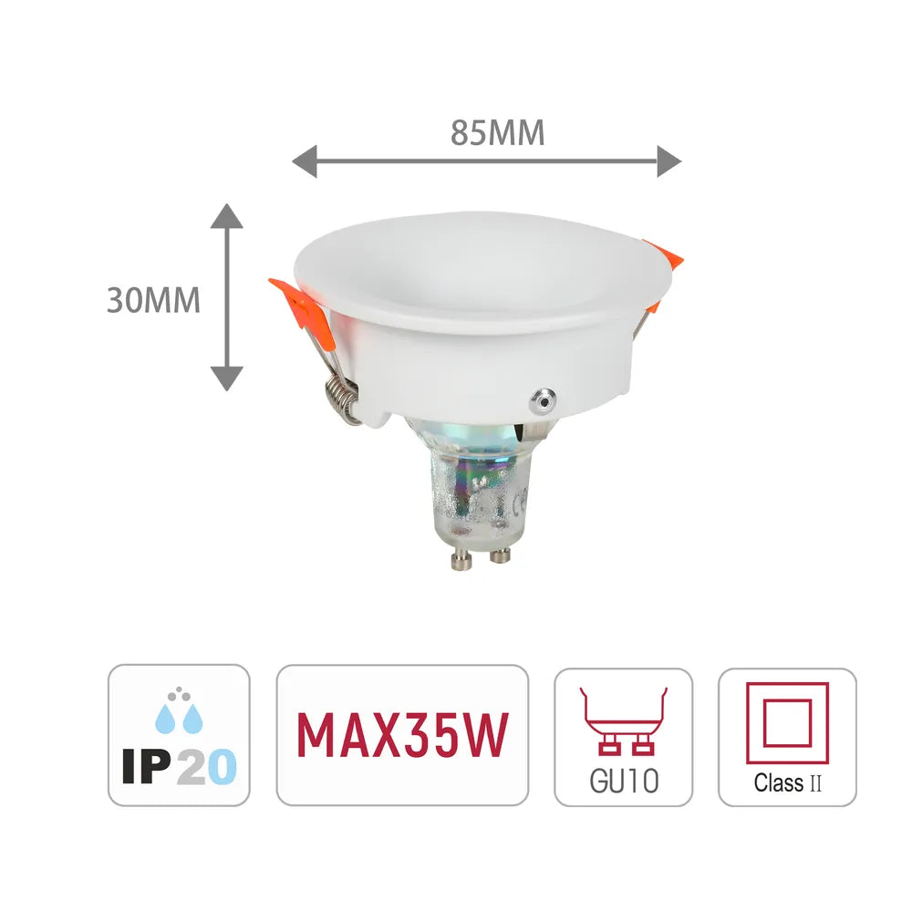 Tamaño y especificaciones técnicas del Downlight Embutido Fijo GU10 de Halo con Baja Deslumbramiento-143-03993