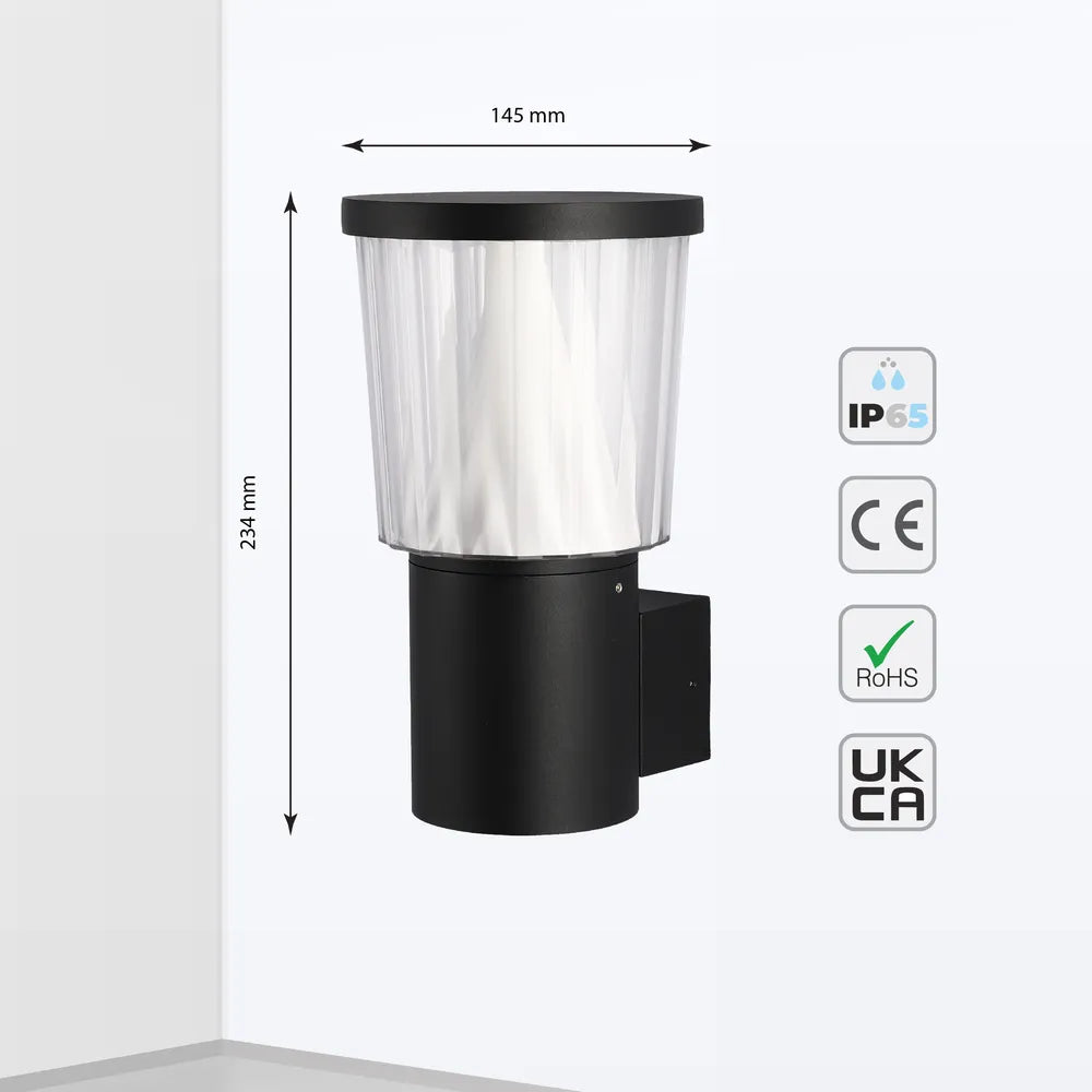 Tamaño y especificaciones técnicas del HaloGlow LED Wall Lantern – Blanco Cálido 12W-183-03474