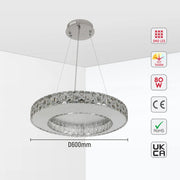 Tamaño y especificaciones técnicas de la Araña LED Helix Crystal con Acabado en Cromo Acanalado 80W-159-18346