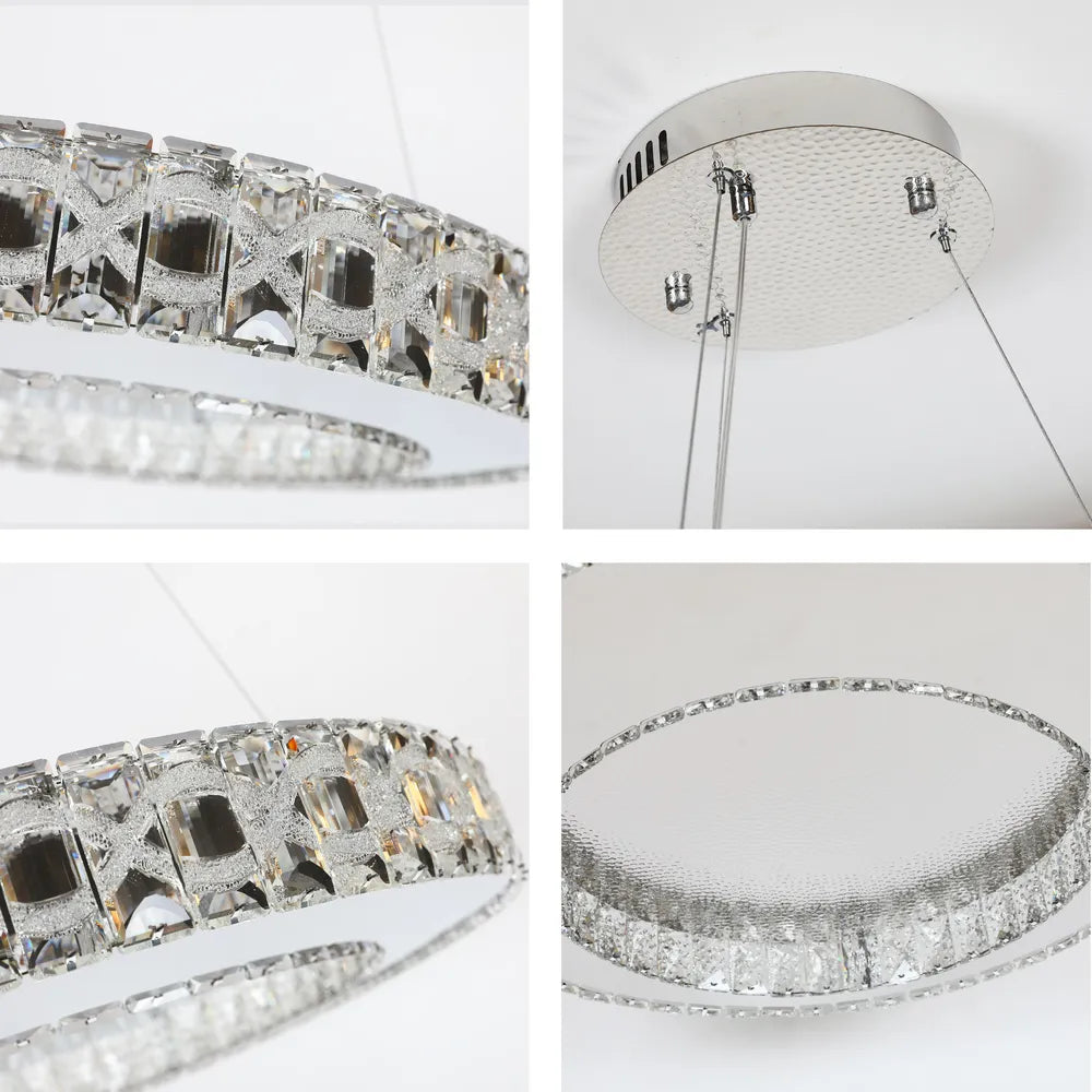 Toma cercana de la Lámpara de Araña LED Helix Crystal con Acabado en Cromo Irregular 80W-159-18346