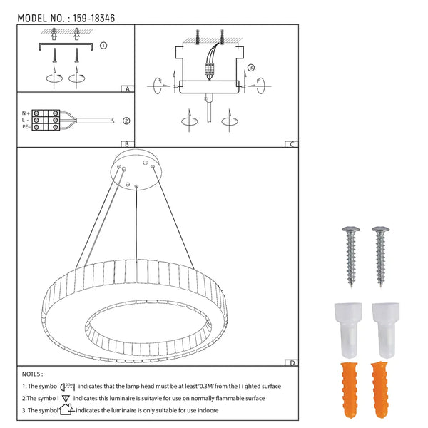 Manual del usuario para la lámpara de araña LED Helix Crystal con acabado cromado ondulado 80W-159-18346