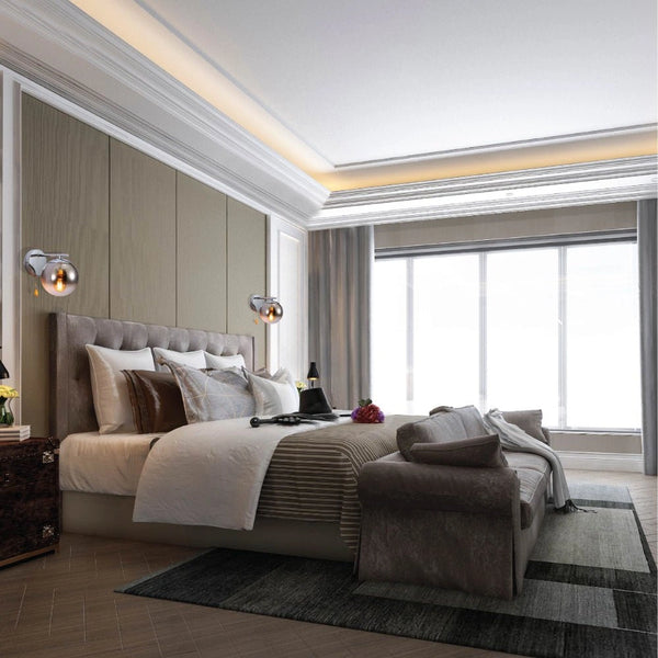 More interior usage of Smoky Globe Glass Chrome Metal Body Sputnik Molecule Modern Wall Light with Pull Down Switch E27 Fitting | TEKLED 151-19792