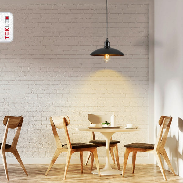 More interior usage of Black Flat Dome Industrial Metal Ceiling Pendant Light with E27 Fitting | TEKLED 150-18354