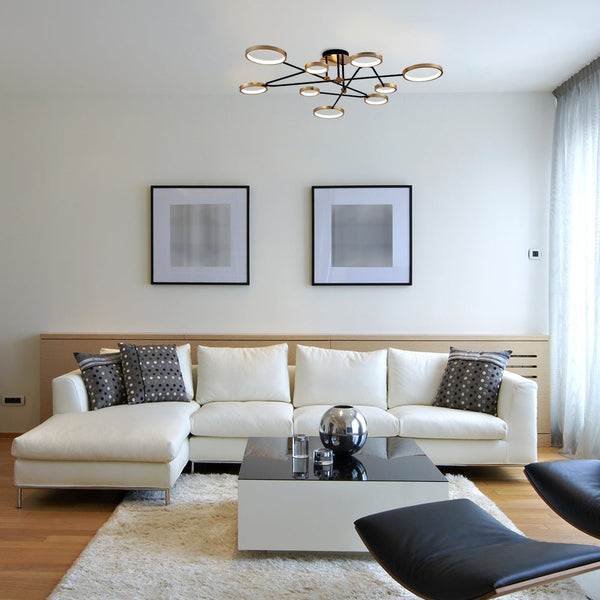 More interior usage of Contemporary Galaxy Gold Ring Black Rods Modern Semi Flush Chandelier Ceiling Light 72w Warm White | TEKLED 159-17550