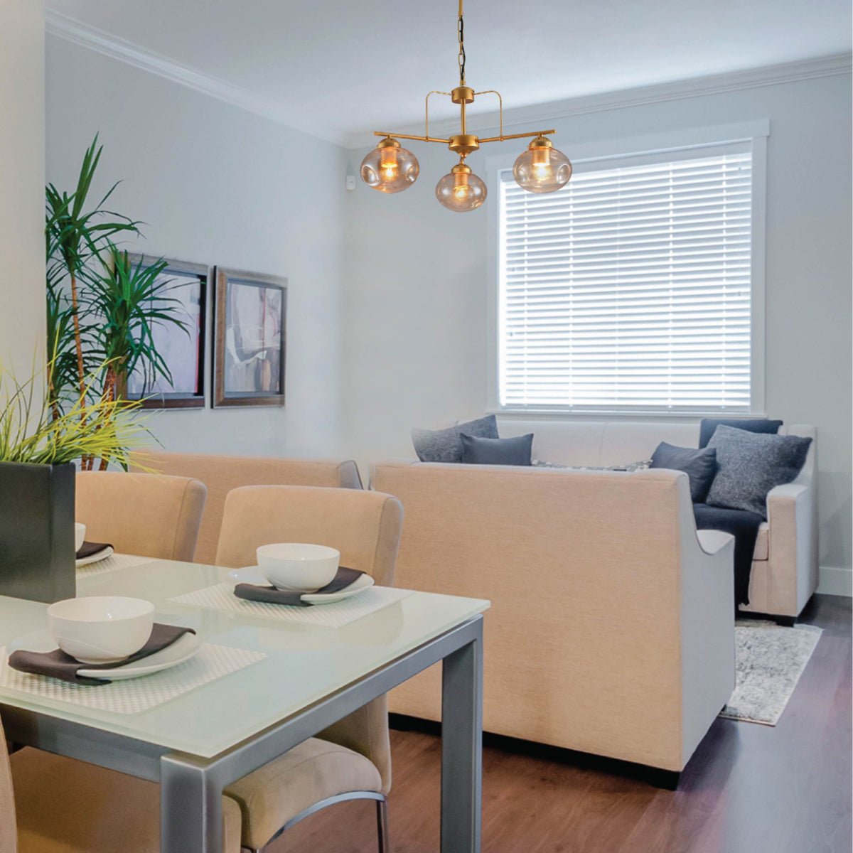 More interior usage of Gold Metal Rod Arm Amber Globe Glass Ceiling Light with E27 Fittings | TEKLED 159-17644