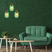 Living room interior usage of Sawyer Ribbed Fluted Reeded Maloto Lantern Green Glass Pendant Ceiling Light E27 Gold Handled  | TEKLED 150-18704