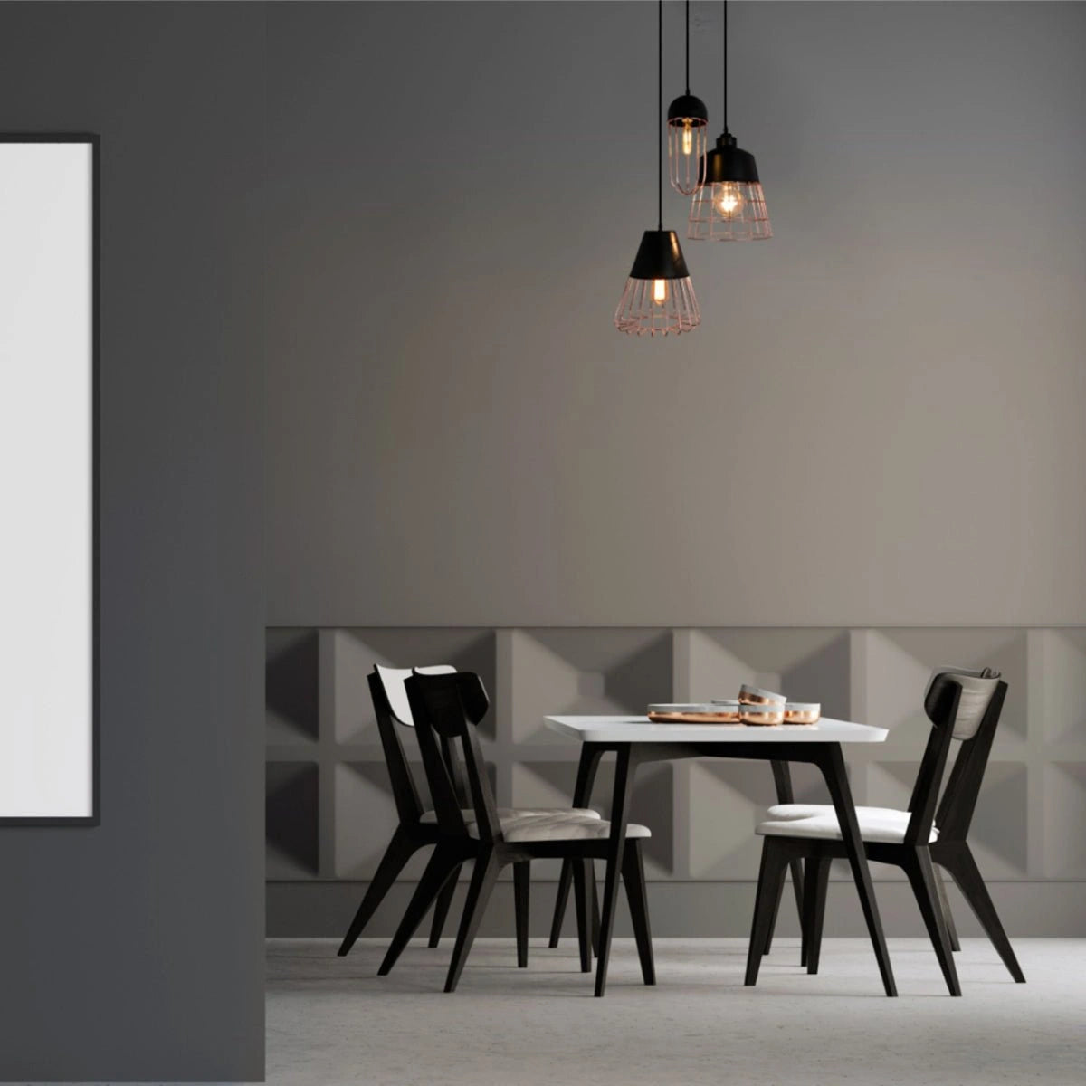 More interior usage of Black Top Rose Gold Metal Cage Mix Pendant Ceiling Light with 3xE27 | TEKLED 150-18082