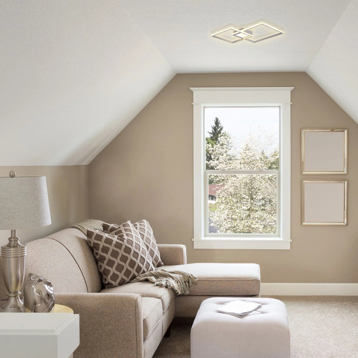 More interior usage of LED Crossing Squares White Finishing 34W CCT Change Dimmable Contemporary Nordic Scandinavian Flush Ceiling Light with Remote Control | TEKLED 154-17264