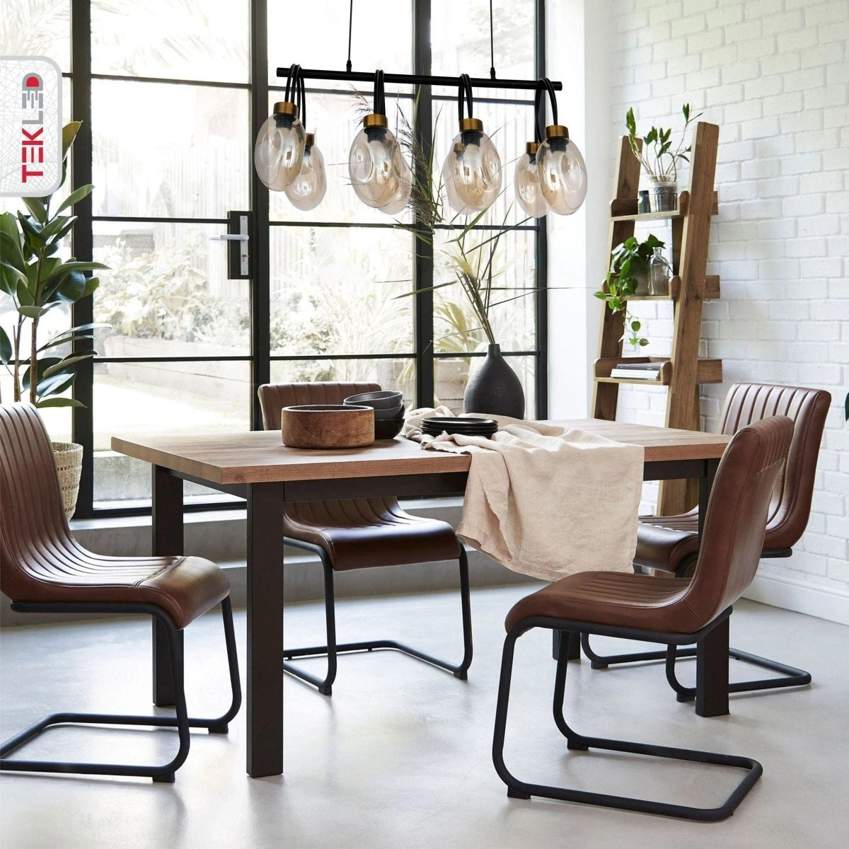 More interior usage of Amber Glass Black Metal Island Chandelier with 8xE27 Fitting | TEKLED 158-19574