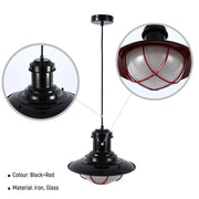 Lámparas Colgantes Estilo Jaula Industrial – Latón Antiguo y Negro con Detalles Rojos