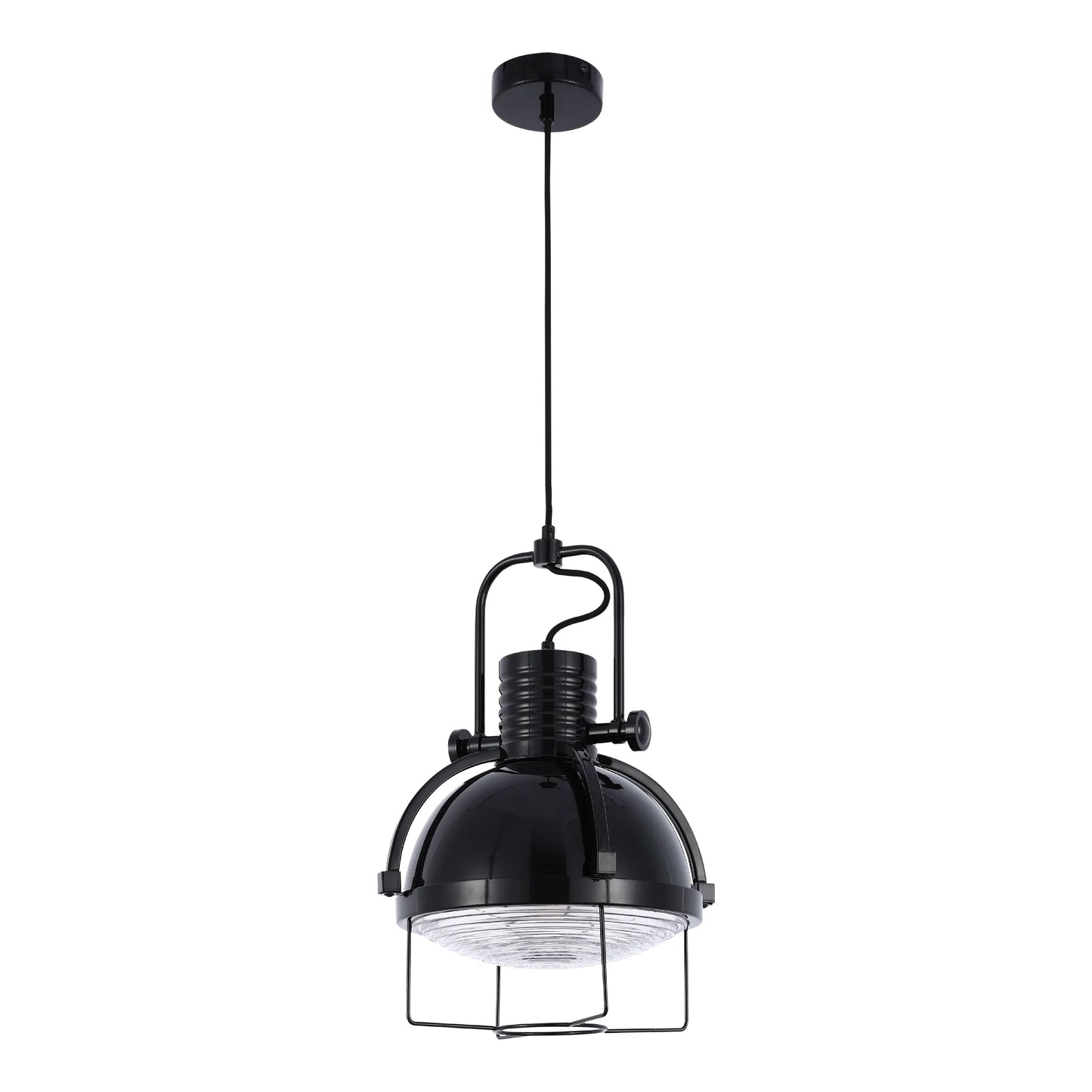 Lámpara Colgante Industrial con Cúpula y Vidrio Texturizado con Jaula