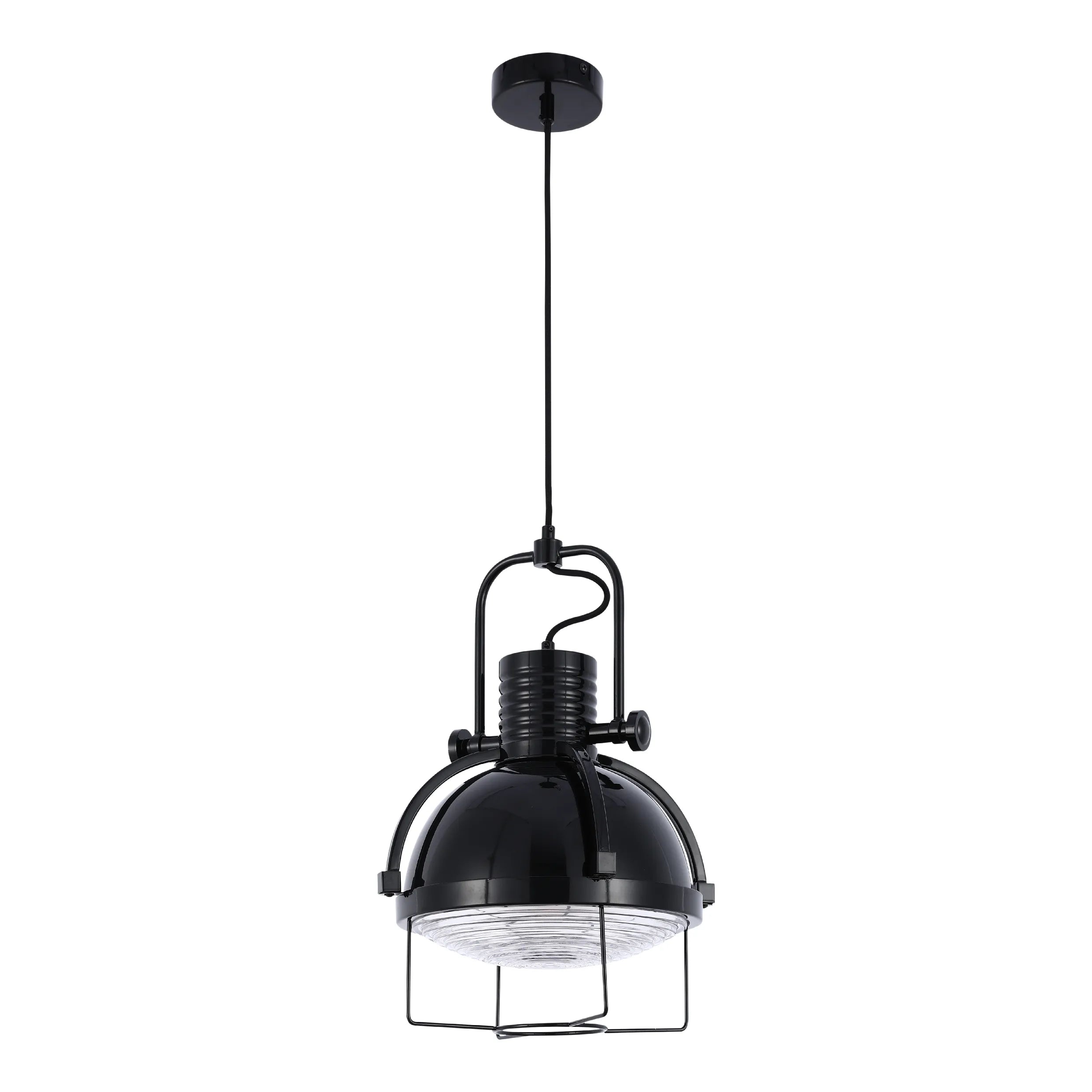 Lámpara Colgante Industrial con Cúpula y Vidrio Texturizado con Jaula