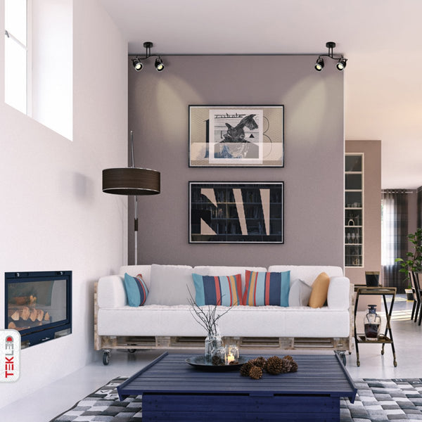 Uso en interiores de Proyector de 2 vías Negro y Cromo en forma de S con portalámparas GU10 | TEKLED 172-03104